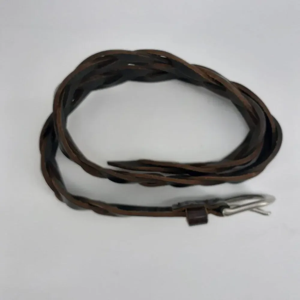 Eddie Bauer Dark Brown Leather Belt Braided Boho Women's M
